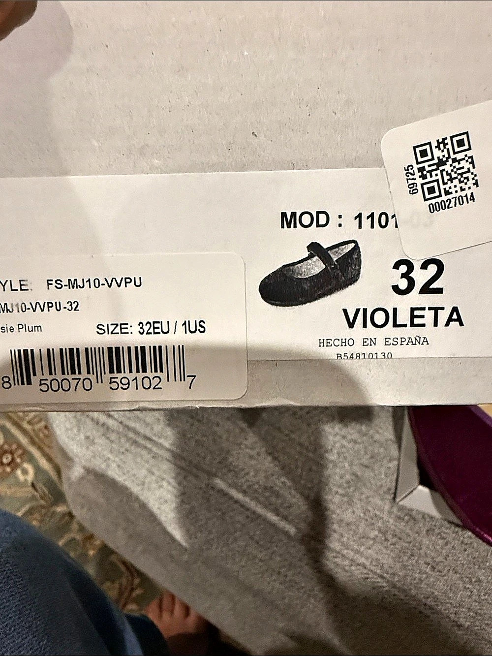 Childrenchic Violeta Velvet Mary Jane Flats Deep Violet Girls EU 32, US 1.5